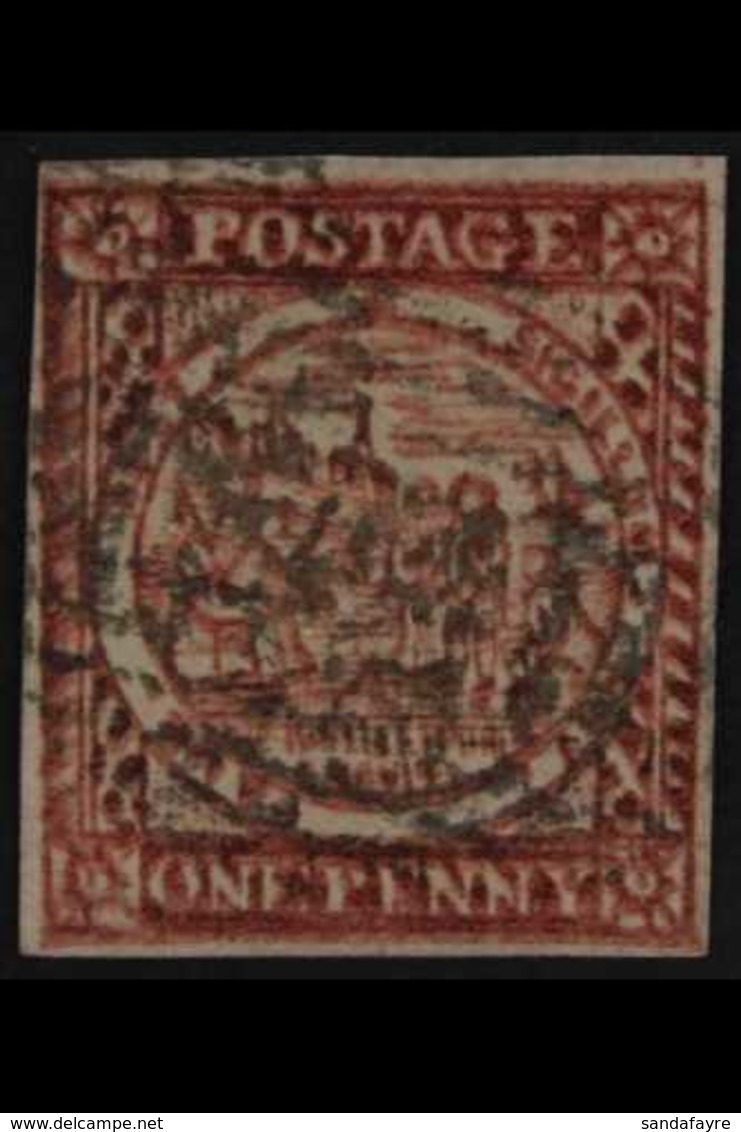 NEW SOUTH WALES 1850 1d Gooseberry-red Sydney Harbour View Plate II (from Position 25), SG 10, Fine Used, 4 Good Margins - Other & Unclassified