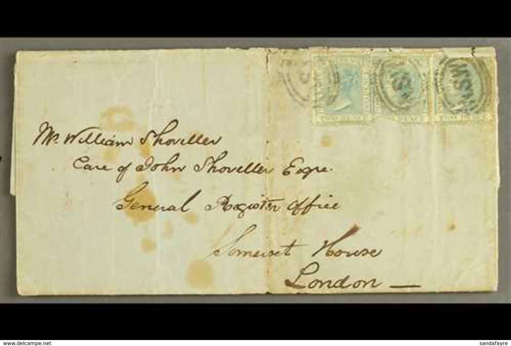 NEW SOUTH WALES 1862 (15 Apr) Entire From Grafton, From One Brother To Another In London, Franked Three 2d Stamps Tied B - Other & Unclassified