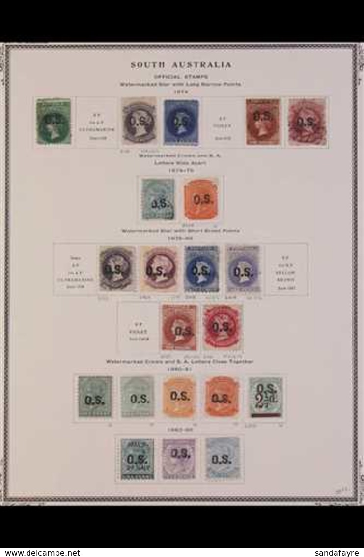 SOUTH AUSTRALIA OFFICIALS - 1874 - 1903 Chiefly Mint Collection Of "O.S." Overprinted Stamps On Printed Album Leaves Inc - Autres & Non Classés