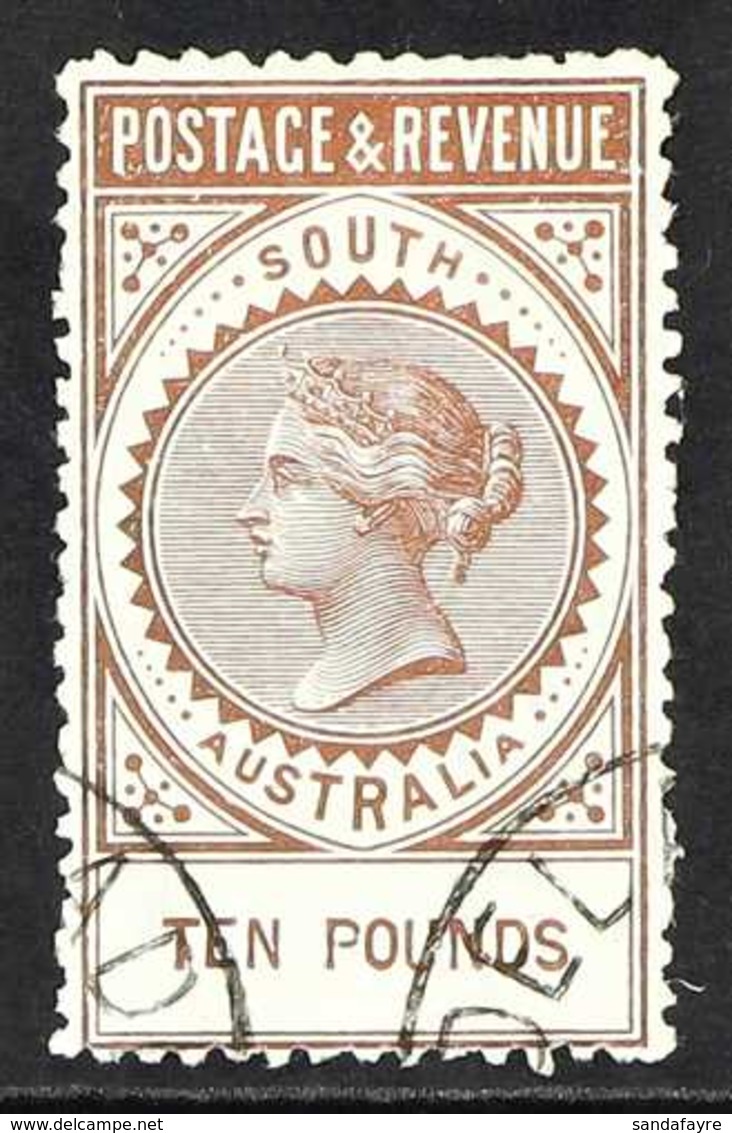 SOUTH AUSTRALIA 1886 £10 Bronze "Postage & Revenue" Perf 11½-12½, SG 206a, Very Fine Used / Adelaide Cto. A Beautiful Ex - Autres & Non Classés