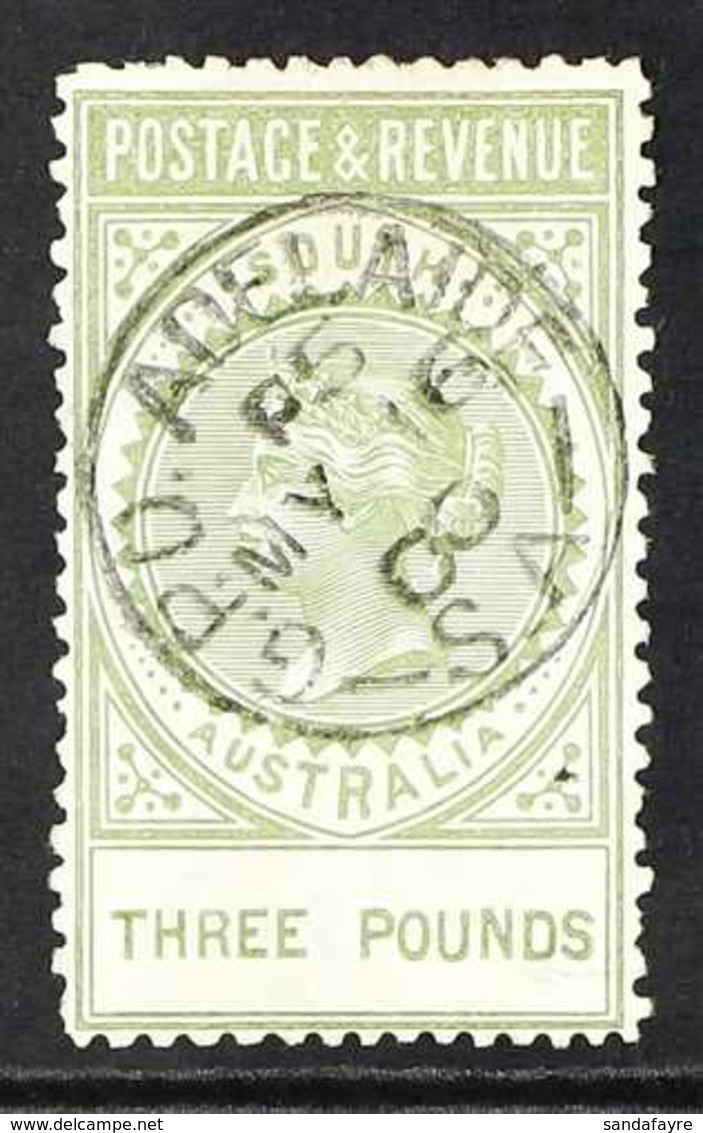 SOUTH AUSTRALIA 1886 £3 Sage Green "Postage & Revenue" Perf 11½-12½, SG 202a, Very Fine Used. Scarce. For More Images, P - Other & Unclassified