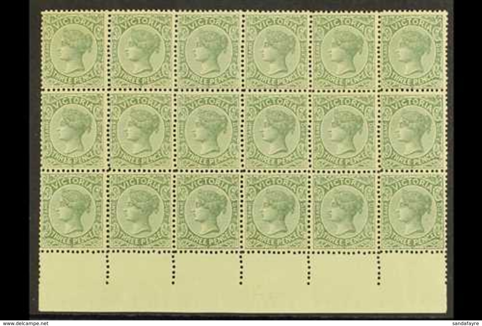 VICTORIA 1899-1901 3d Slate-green, SG 362, Never Hinged Mint Marginal BLOCK Of 18 (6x3), Darkish Gum But Very Pleasing A - Other & Unclassified