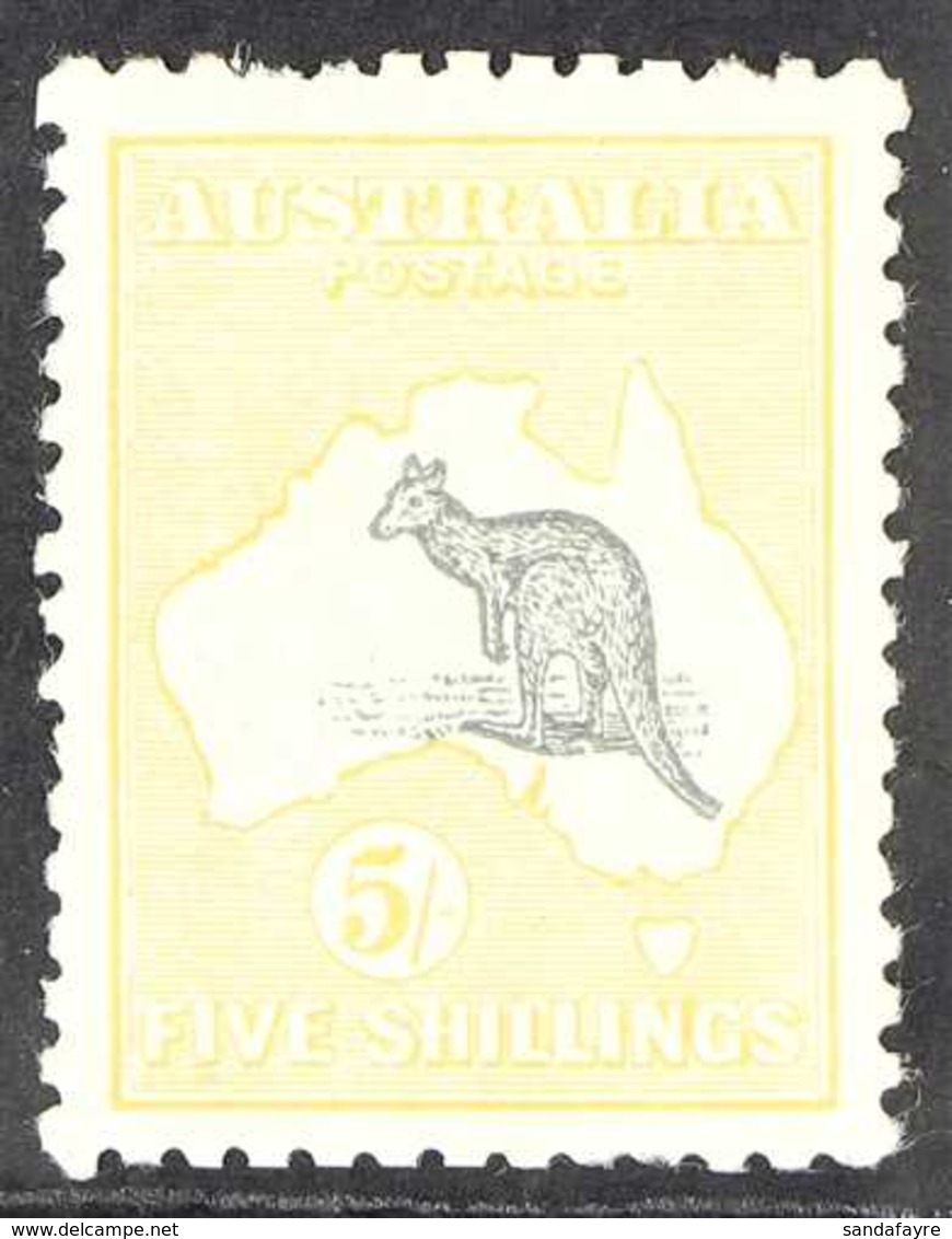 1915 5s Grey And Yellow, Wmk Large Crown, Kangaroo, SG 30, Fresh Mint, Corner Crease Bottom Right. Cat £1000. For More I - Other & Unclassified