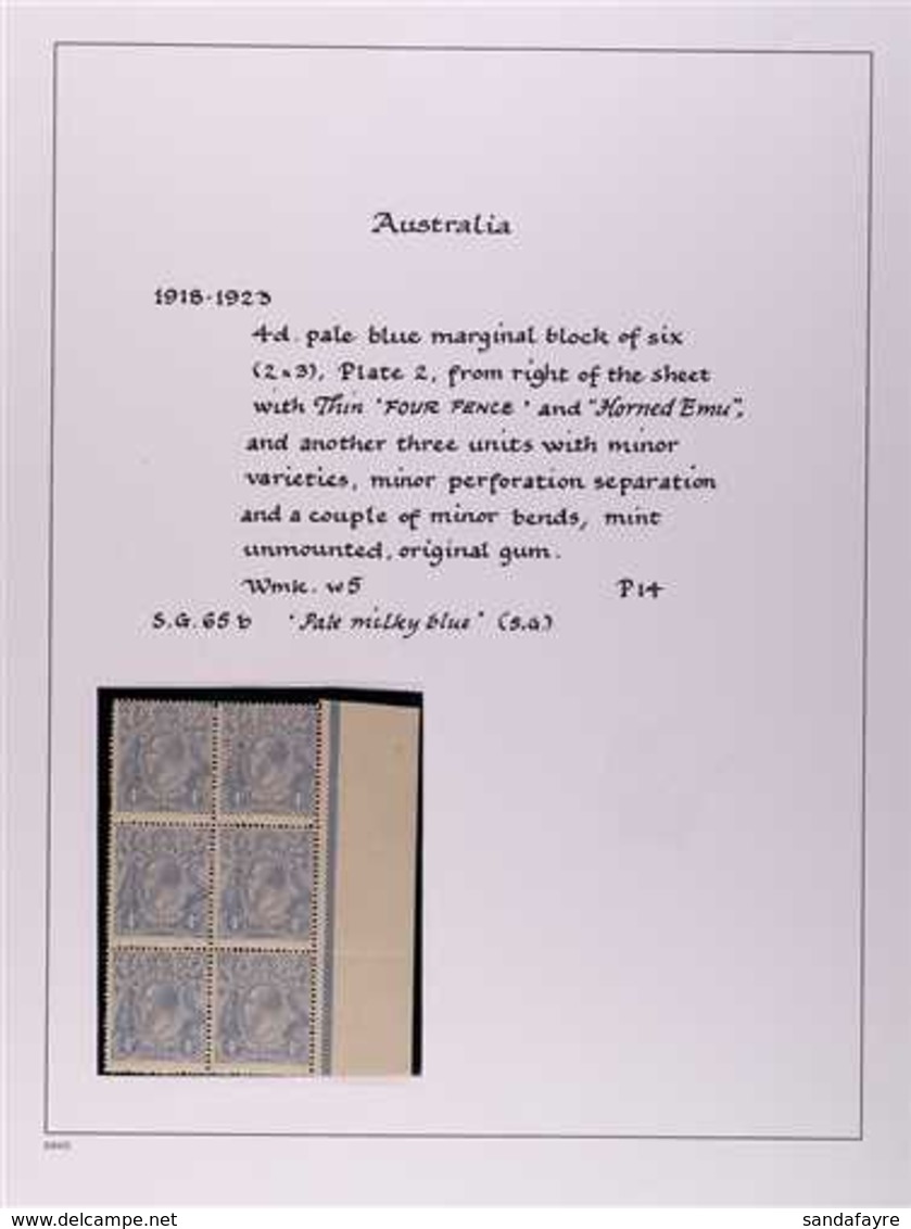 1918-23 4d Pale Milky Blue, KGV Head, SG 65b, Never Hinged Mint BLOCK OF SIX From The Left Side Of The Sheet, Includes V - Andere & Zonder Classificatie