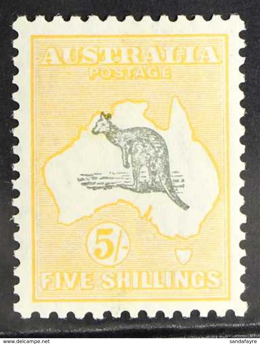 1929 5s Grey And Yellow, Wmk "Crown And A", Kangaroo, SG 111, Superb Mint. For More Images, Please Visit Http://www.sand - Andere & Zonder Classificatie