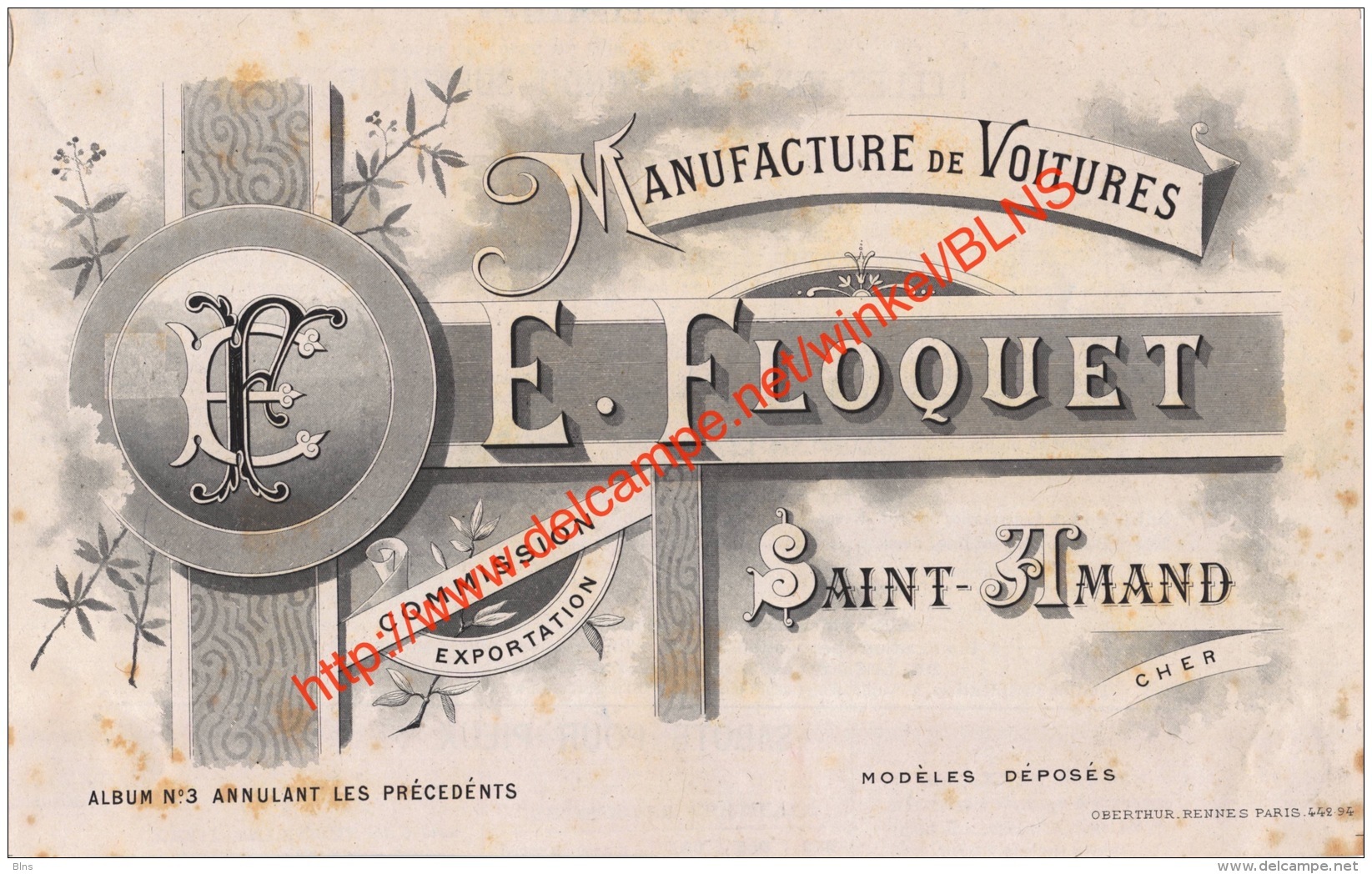 Manufacture De Voitures E. Floquet - Saint-Amand Cher - 21x13cm - Automóviles