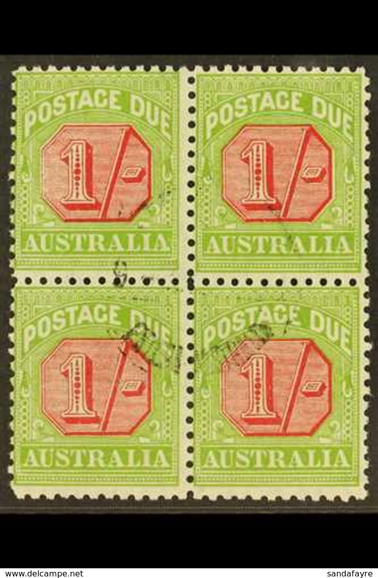 POSTAGE DUES 1931 - 36 1s Carmine And Yellow Green, SG D111, Very Fine Used Block Of 4, Central Cds Cancel. For More Ima - Otros & Sin Clasificación