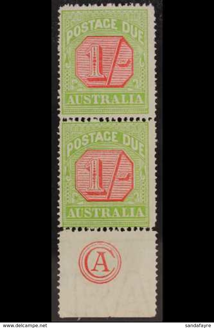 POSTAGE DUES 1913 1s Scarlet And Yellow Green, SG D85, Never Hinged Mint Vertical Pair With Bottom Margin Showing "CA" M - Andere & Zonder Classificatie