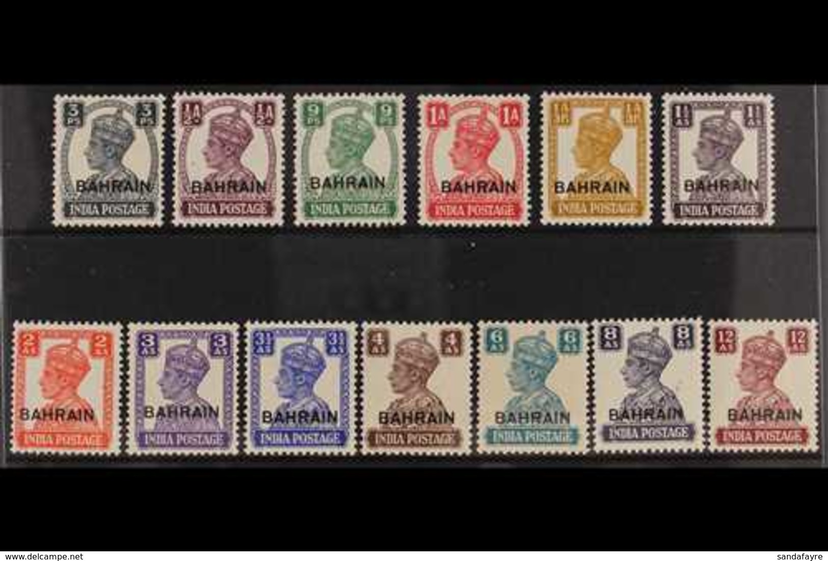 1942-45 "White Background" Set Complete, SG 38/50, Never Hinged Mint (13 Stamps) For More Images, Please Visit Http://ww - Bahrein (...-1965)