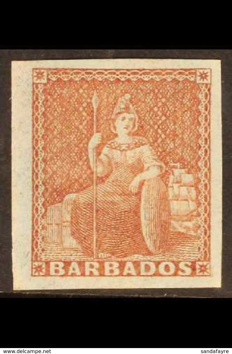 1852 (4d) Brownish Red Britannia, SG 5, Magnificent Mint Copy With Exceptional Margins And Full Og. For More Images, Ple - Barbades (...-1966)