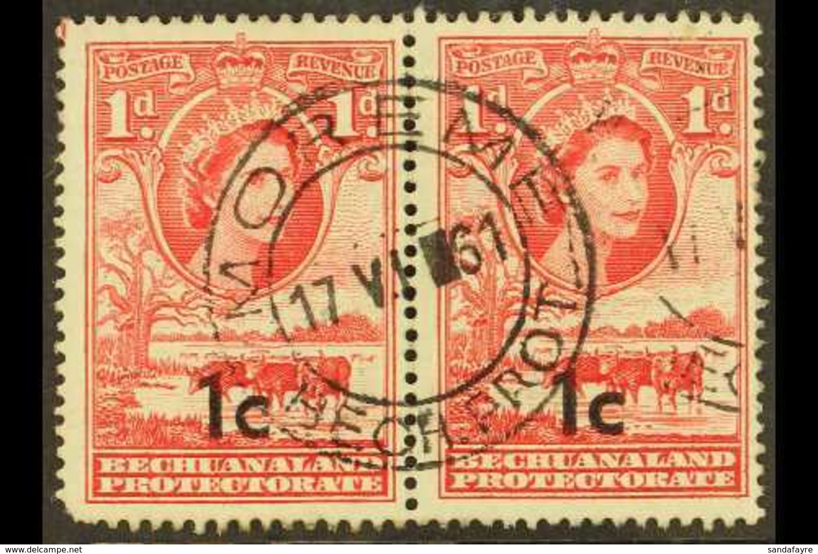 POSTMARK 1961 1c On 1d Type I Pair, SG 157, Clear & Full Strike Of MOREME C.d.s., Office Only Open Between 1958-68. For  - Sonstige & Ohne Zuordnung