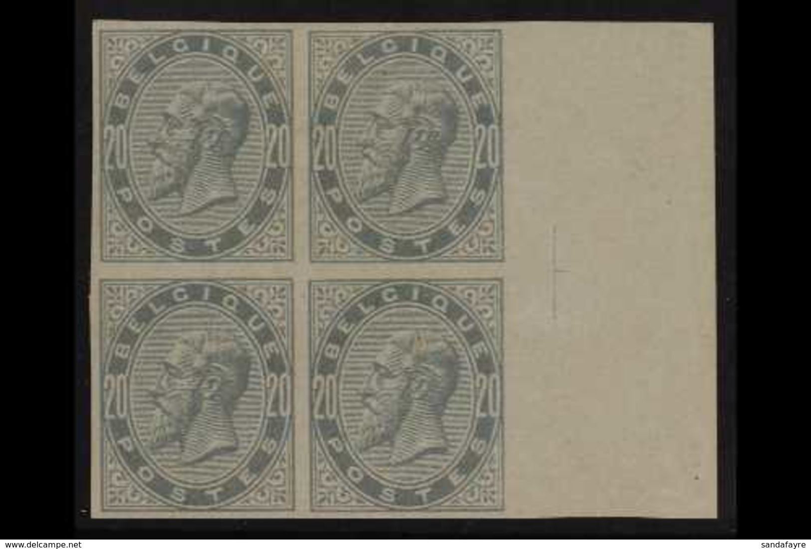 1883 IMPERF BLOCK OF 4. 20c Blue-grey IMPERF (SG 64, COB 39, Michel 36), Fine Mint Marginal BLOCK Of 4, Lower Stamps Are - Sonstige & Ohne Zuordnung