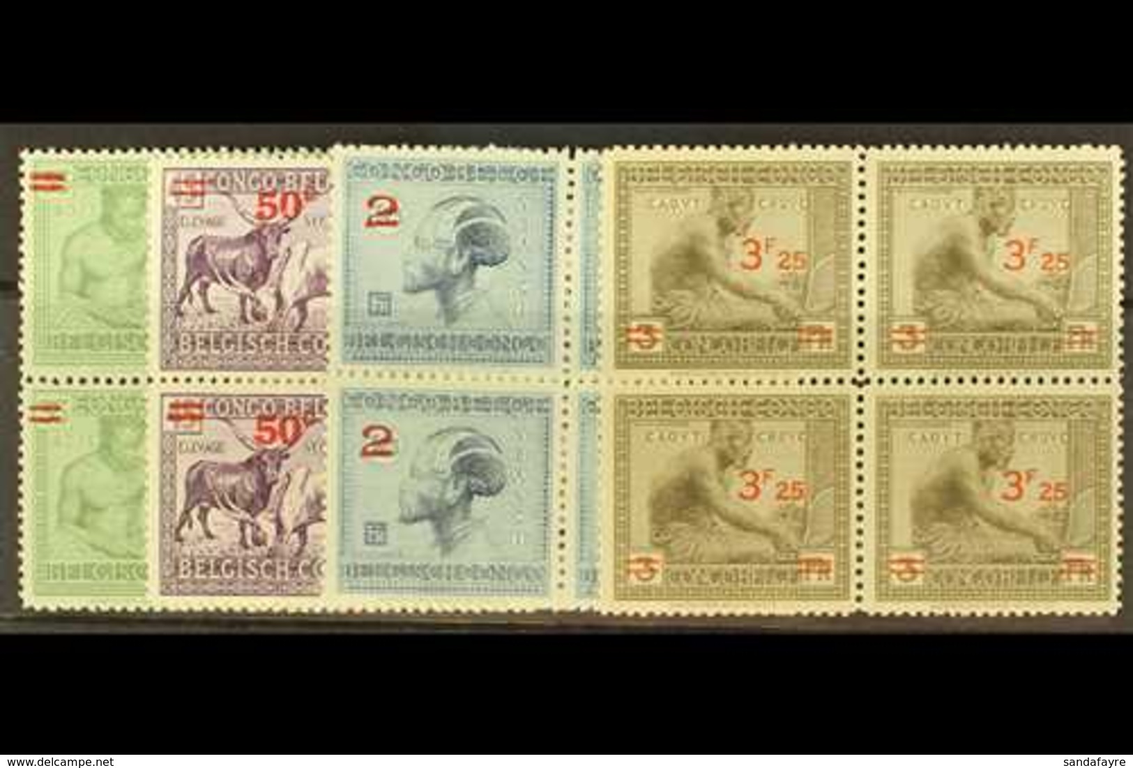 BELGIAN CONGO 1931-32 Surcharges Set, COB 159/161A, In Fine Never Hinged Mint Blocks Of Four. (16 Stamps) For More Image - Other & Unclassified