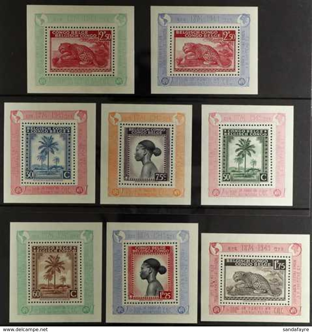 BELGIAN CONGO 1949 UPU Overprinted Miniature Sheets Complete Set, COB BL3A/10A (see Note After Scott 225), Never Hinged  - Sonstige & Ohne Zuordnung