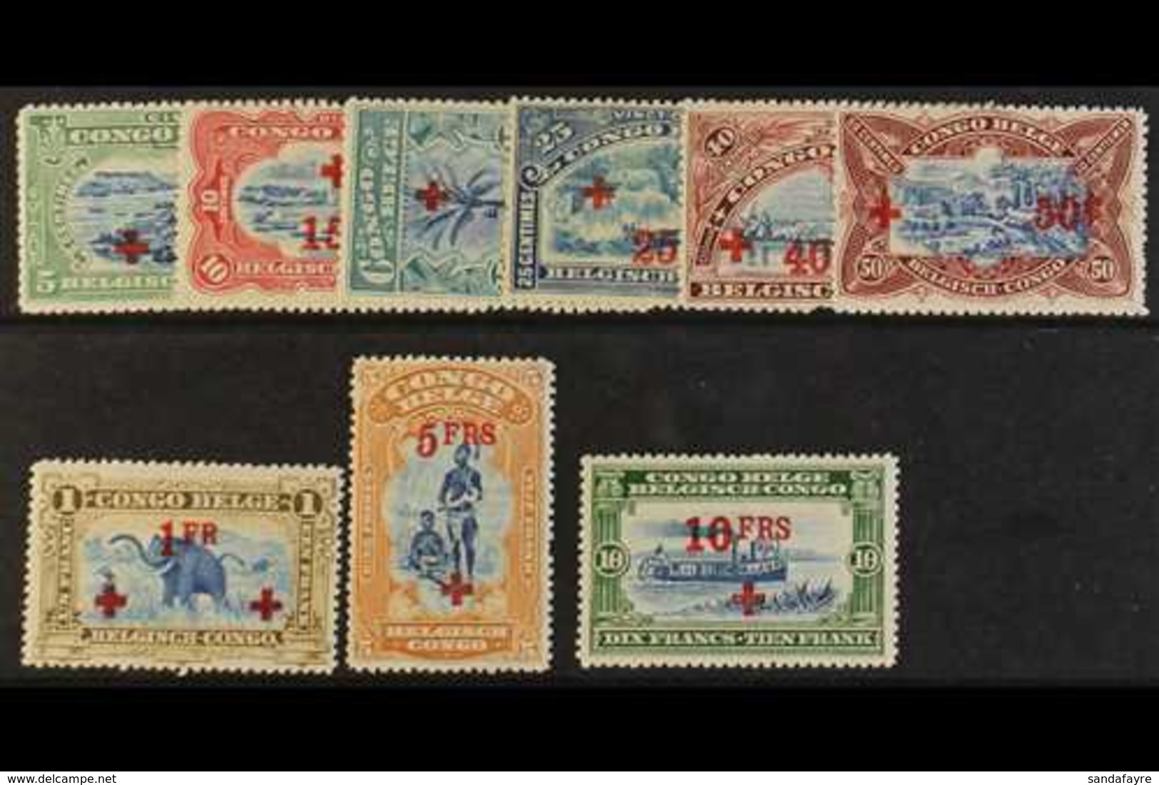 CONGO 1918 Red Cross Fund Set, COB 72/80, Fine Mint. (9 Stamps) For More Images, Please Visit Http://www.sandafayre.com/ - Sonstige & Ohne Zuordnung