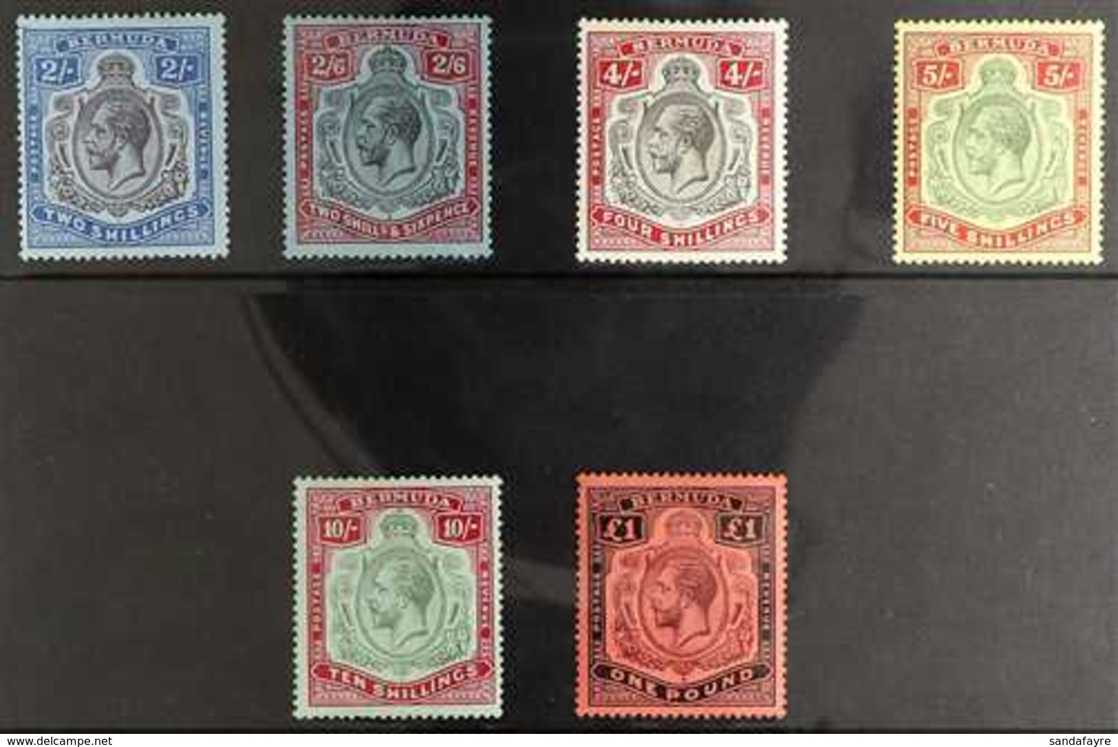 1918 - 1922 HIGH VALUE KEY TYPES 2s To £1 Set Complete, Wmk MCA, SG 51b/55, Very Fine And Fresh Mint. (6 Stamps) For Mor - Bermuda