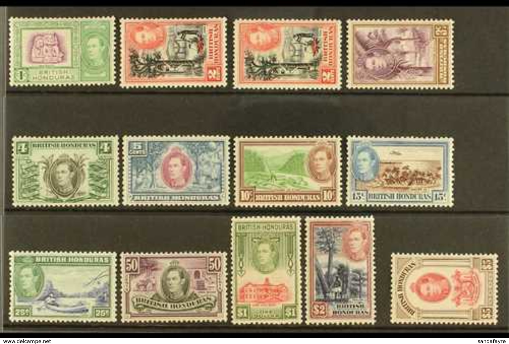 1938-47 Pictorials Complete Set Inc Both 2c Perforation Types, SG 150/61 & 151a, Very Fine Mint, Fresh. (13 Stamps) For  - Britisch-Honduras (...-1970)