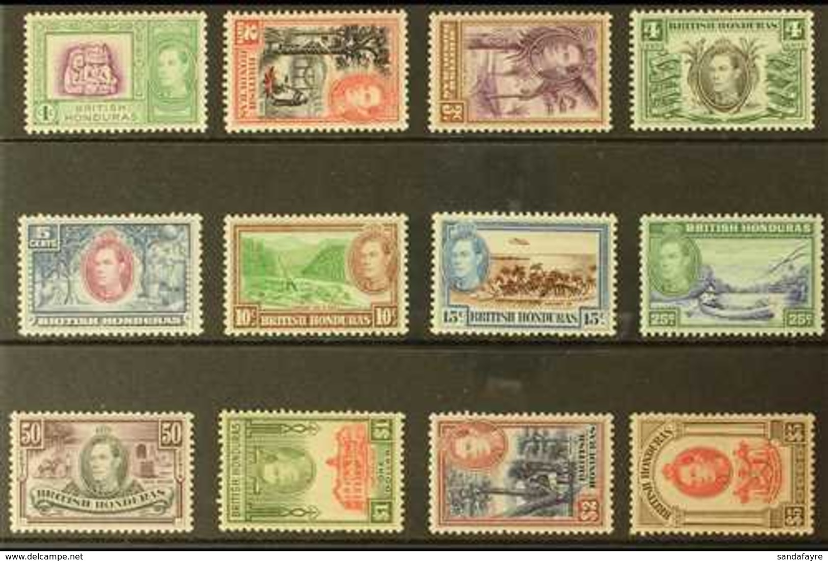1938-47 Pictorial Definitive Set, SG 150/61, Fine Mint, $5 Is Never Hinged (12 Stamps) For More Images, Please Visit Htt - Honduras Britannique (...-1970)