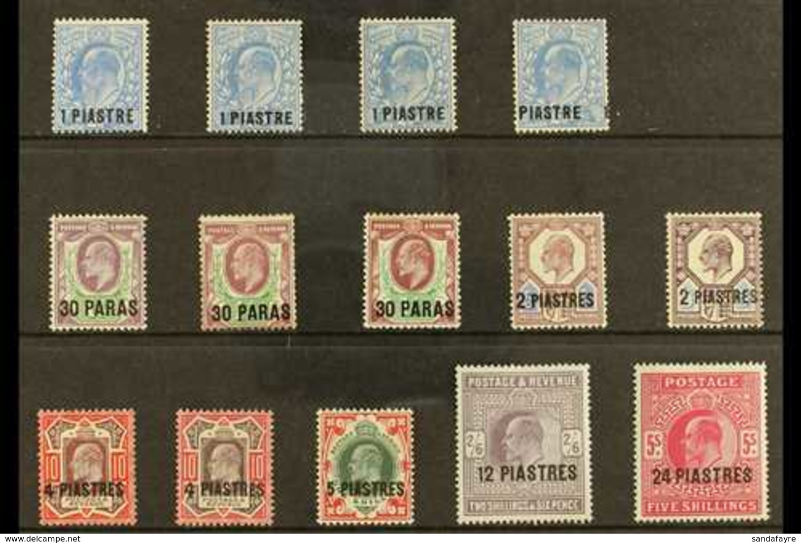 TURKISH CURRENCY 1911-13 KEVII Set With Some Perforation & Shade Variants Plus 30pa On 1½d With "surcharge Double, One A - Britisch-Levant