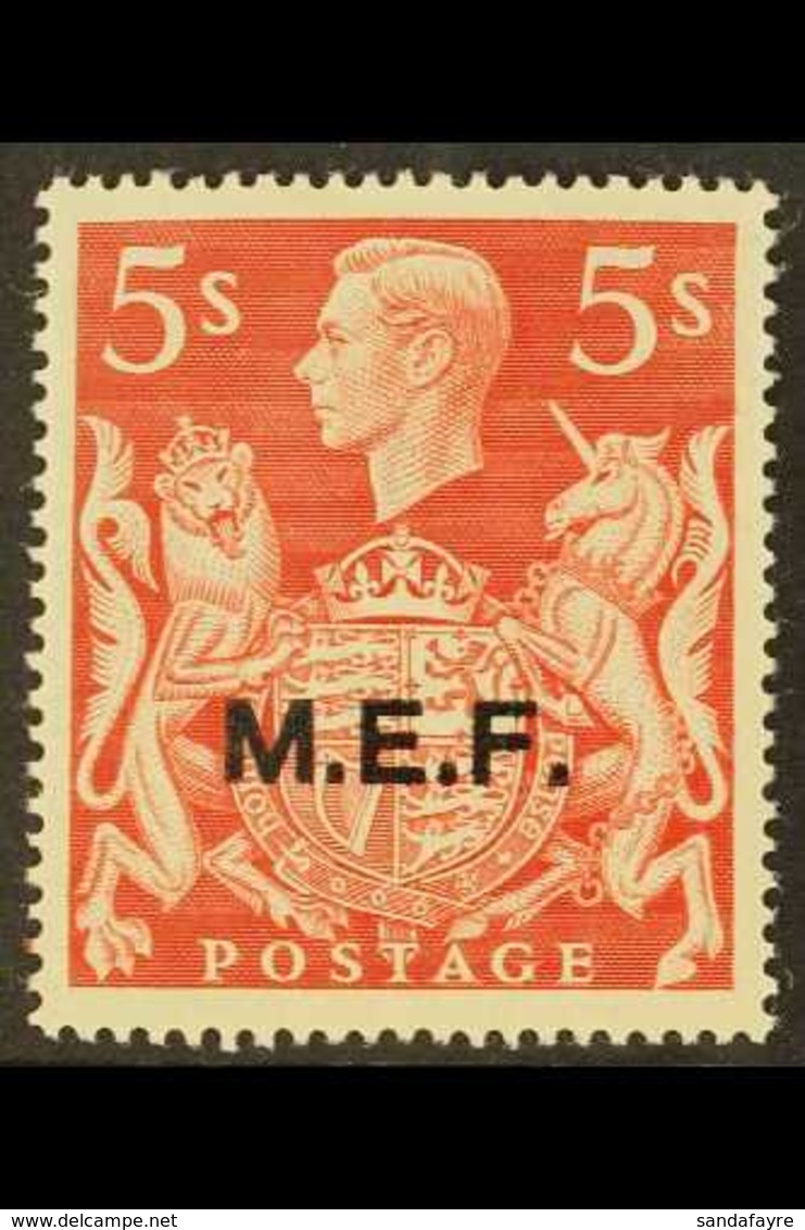 MIDDLE EASTERN FORCES 1943 5s Red Geo VI Ovptd "MEF", Showing The Variety "Positional T On Kings Head", Commonwealth Spe - Italiaans Oost-Afrika