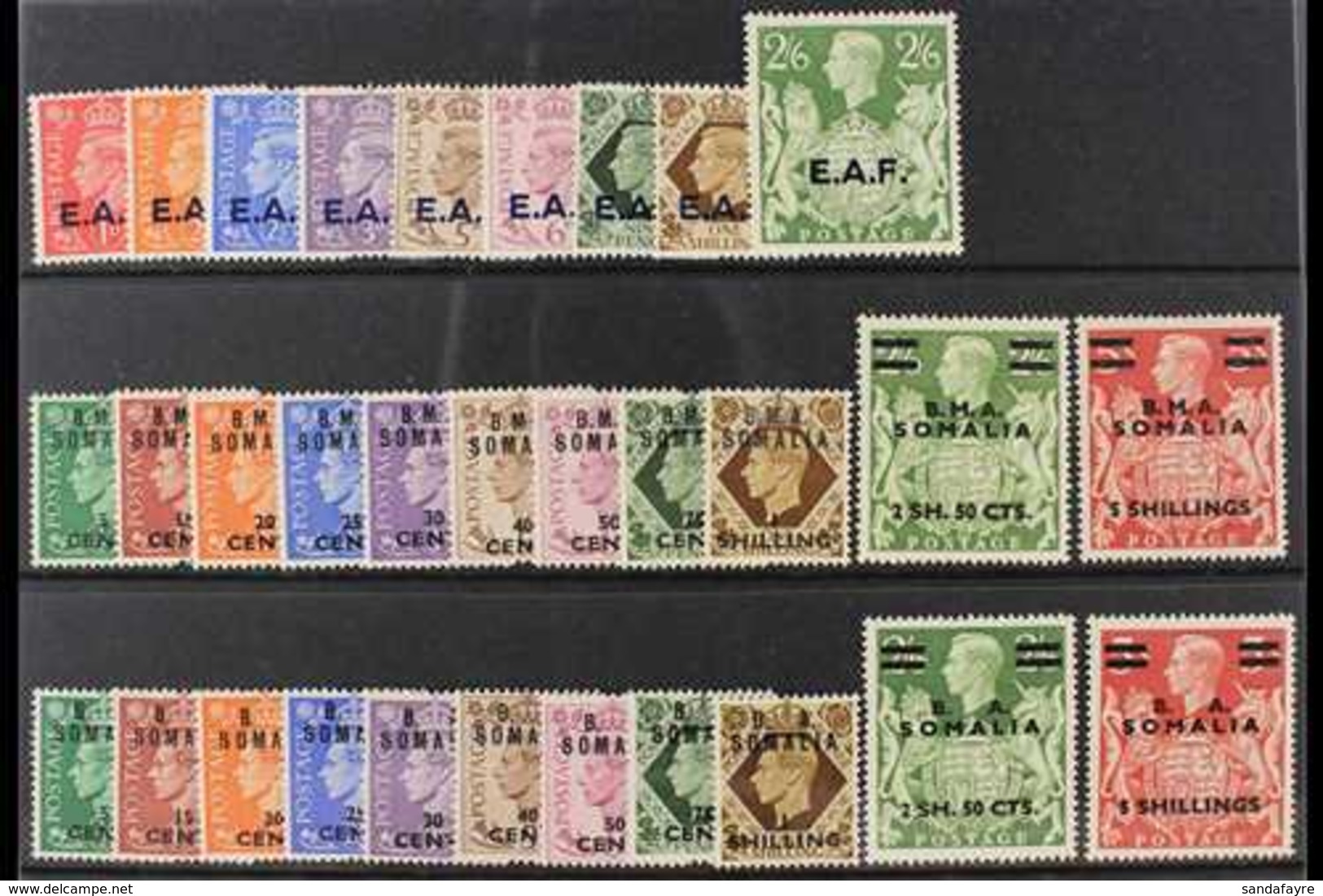 SOMALIA 1943-50 COMPLETE FINE MINT COLLECTION Presented On A Stock Card & Includes The 1938 "E.A..F." Opt'd Set, 1947 "B - Italienisch Ost-Afrika