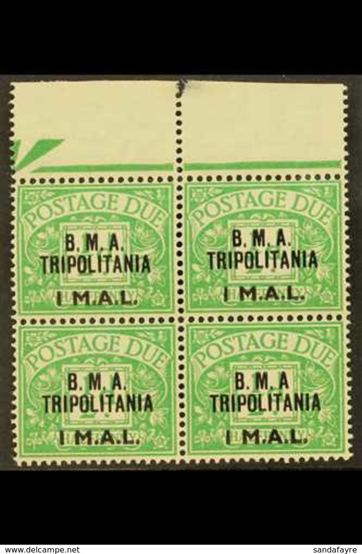 TRIPOLITANIA POSTAGE DUES 1948 1L On ½d Emerald, Marginal Block Of 4, One Copy Showing The Variety "No Stop After A", SG - Italienisch Ost-Afrika