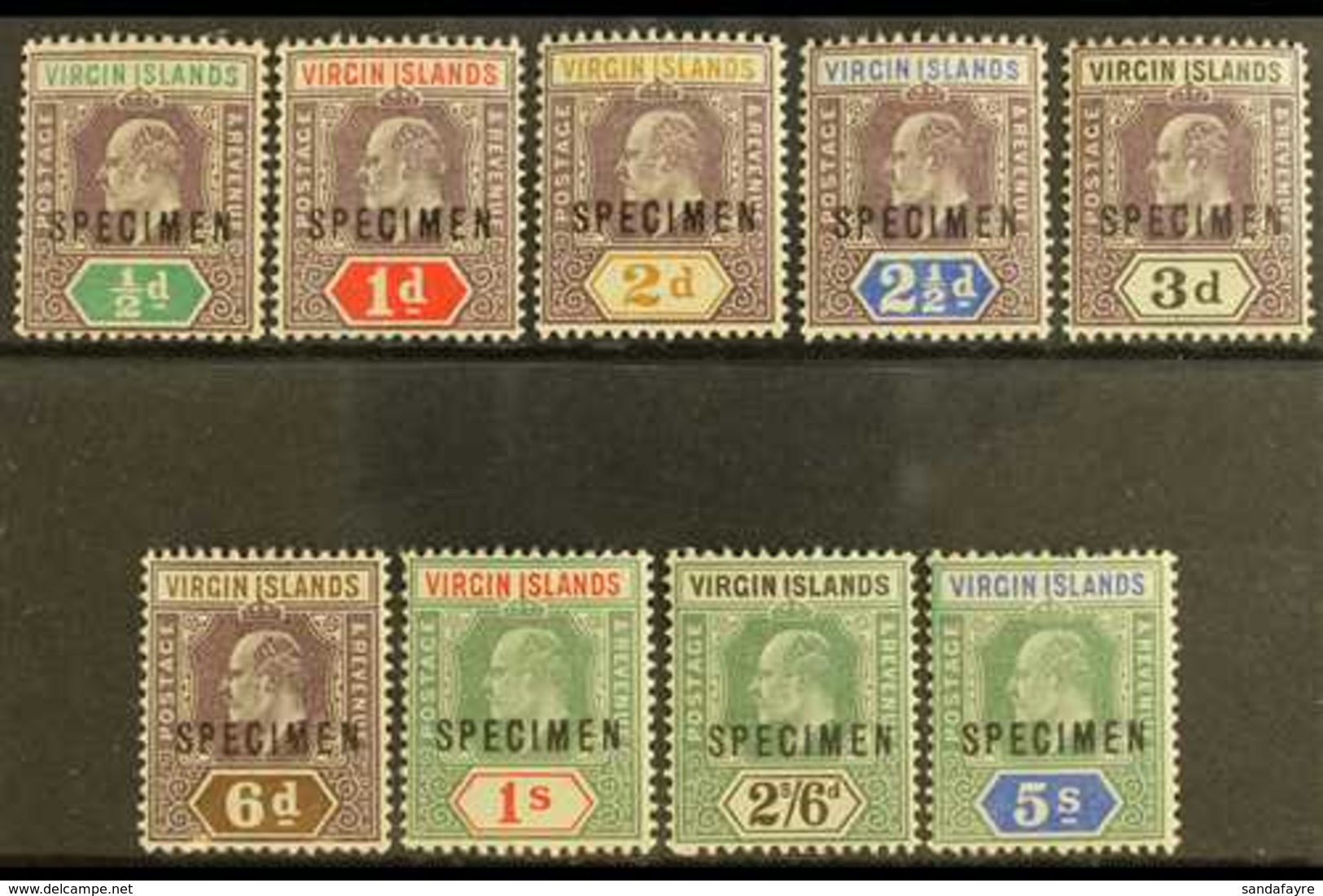 1904 Ed VII Set Wmk MCA, Ovptd "Specimen", SG 54s/62s, Fine Mint. (9 Stamps) For More Images, Please Visit Http://www.sa - Britse Maagdeneilanden