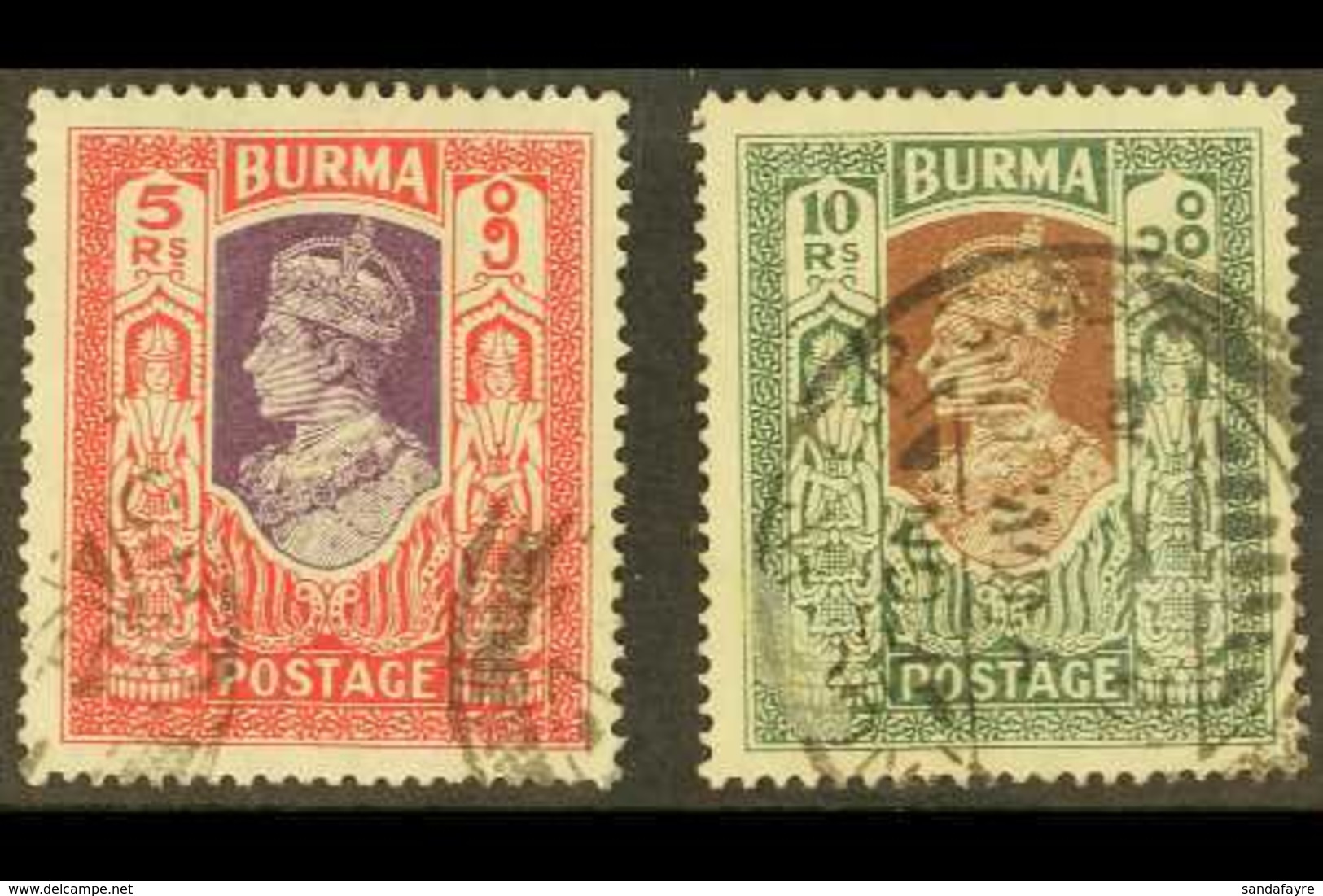 1938-40 5r And 10r Top Values, SG 32/33, Very Fine Used (2 Stamps) For More Images, Please Visit Http://www.sandafayre.c - Birmania (...-1947)