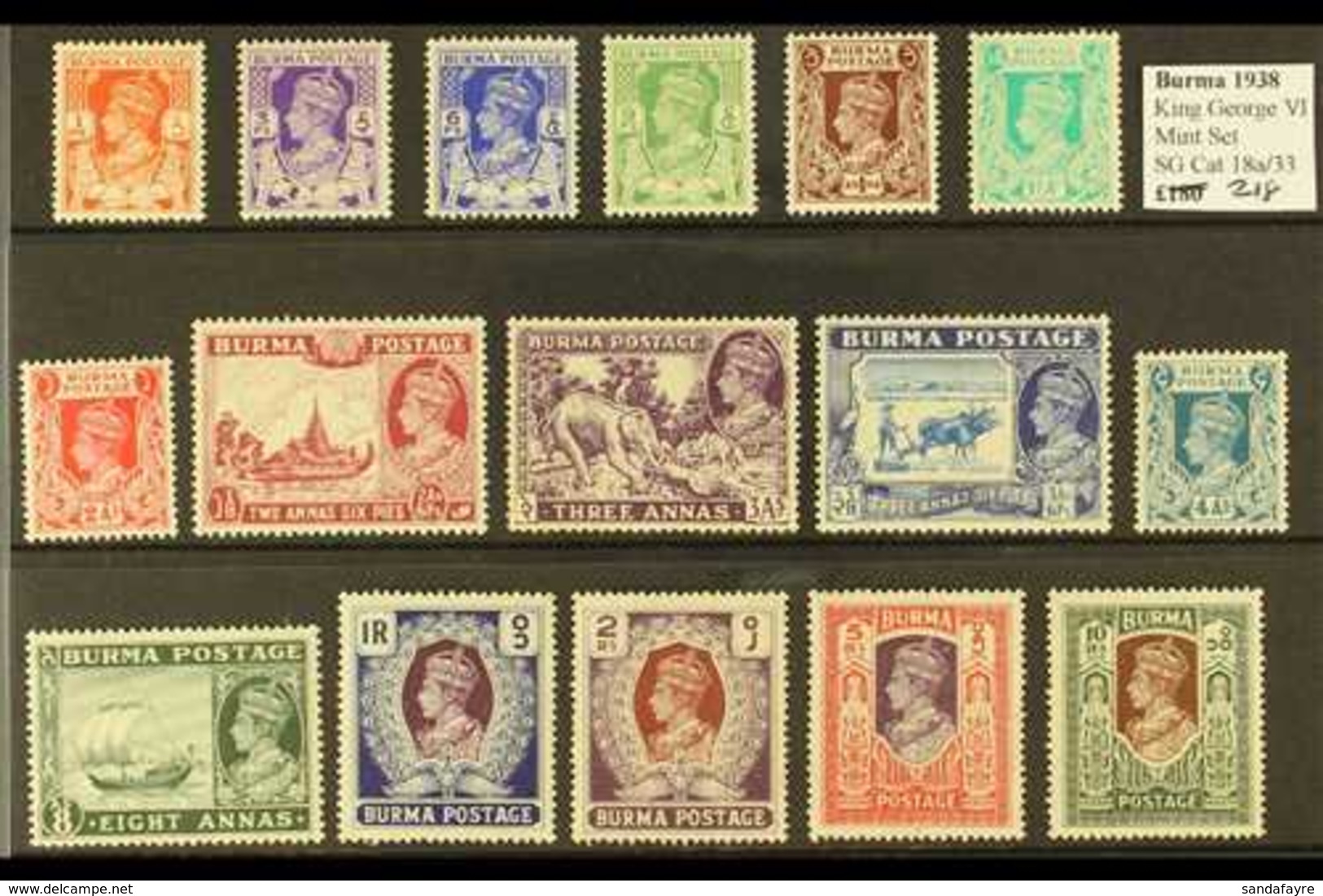 1938-40 KGVI Definitive Complete Set, SG 18b/33, Fine Mint (16 Stamps) For More Images, Please Visit Http://www.sandafay - Birmanie (...-1947)