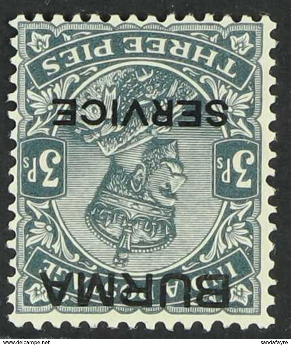 OFFICIAL 1937 3p Slate WATERMARK INVERTED Variety, SG O1w, Very Fine Mint, Fresh. For More Images, Please Visit Http://w - Birmania (...-1947)