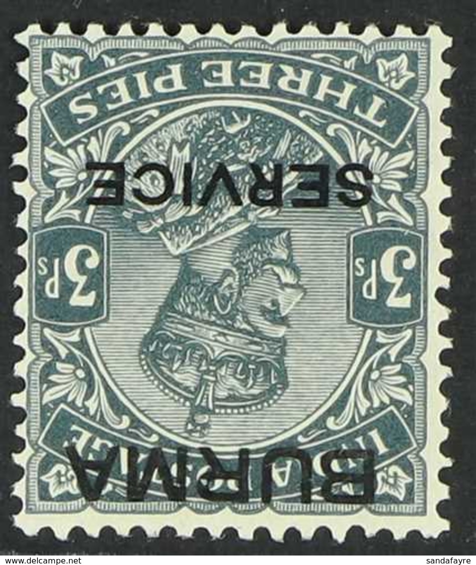 OFFICIAL 1937 3p Slate WATERMARK INVERTED Variety, SG O1w, Very Fine Mint, Fresh. For More Images, Please Visit Http://w - Burma (...-1947)