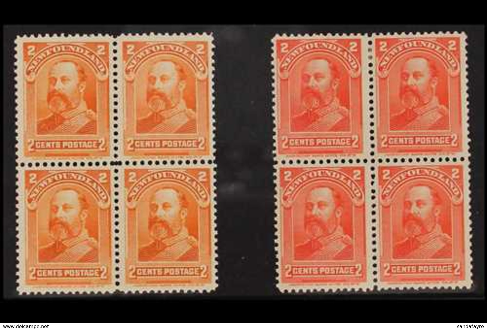 1897-98 BLOCKS OF 4 King Edward VII 2c Orange, SG 86, Fine Nhm Block Of Four, 2c Scarlet, SG 87, Fine Mint Block Of Four - Sonstige & Ohne Zuordnung