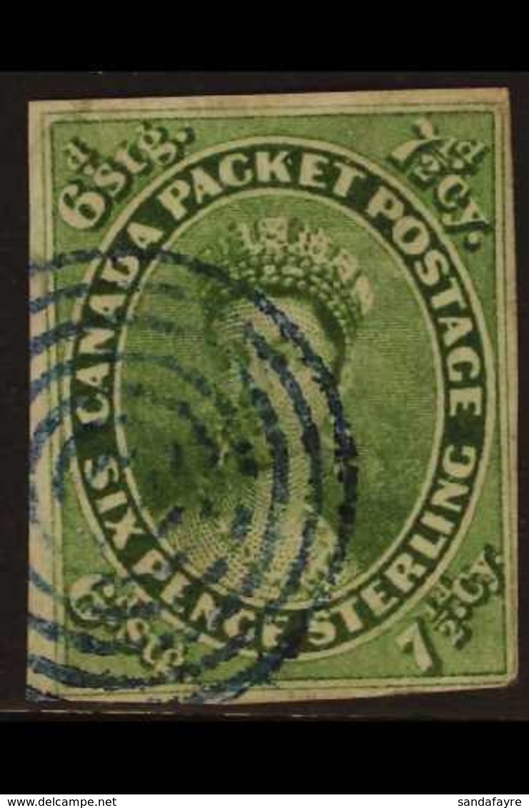 1852 7½d Yellow Green, SG 12, Clear To Good Margins All Round And Good Colour With Neat Blue Concentric Circle Cancel. T - Autres & Non Classés