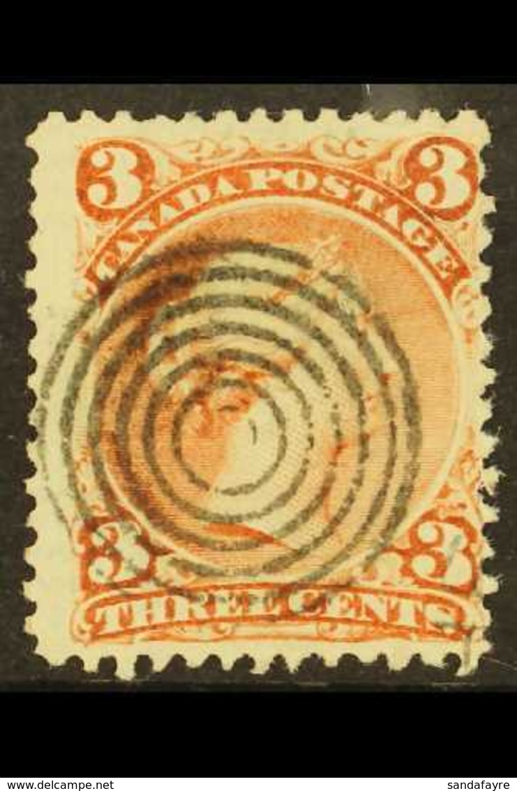 1868-71 3c Brown Red Large Queen On Laid Paper, SG 58a, Neat Target Cancel, Light Crease Across One Corner. For More Ima - Other & Unclassified