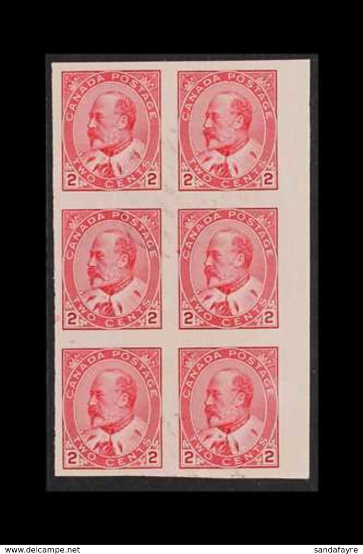 1903-12 2c Pale Rose-carmine IMPERF, SG 177a, Very Fine Used Marginal BLOCK Of 6, Fresh. (6 Stamps) For More Images, Ple - Other & Unclassified