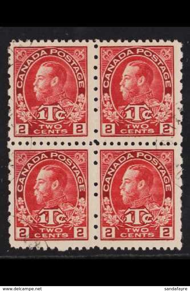 1916 2c+1c Carmine-red Perf 12x8, SG 235, Fine Cds Used BLOCK Of 4, Very Fresh & Scarce. (4 Stamps) For More Images, Ple - Sonstige & Ohne Zuordnung