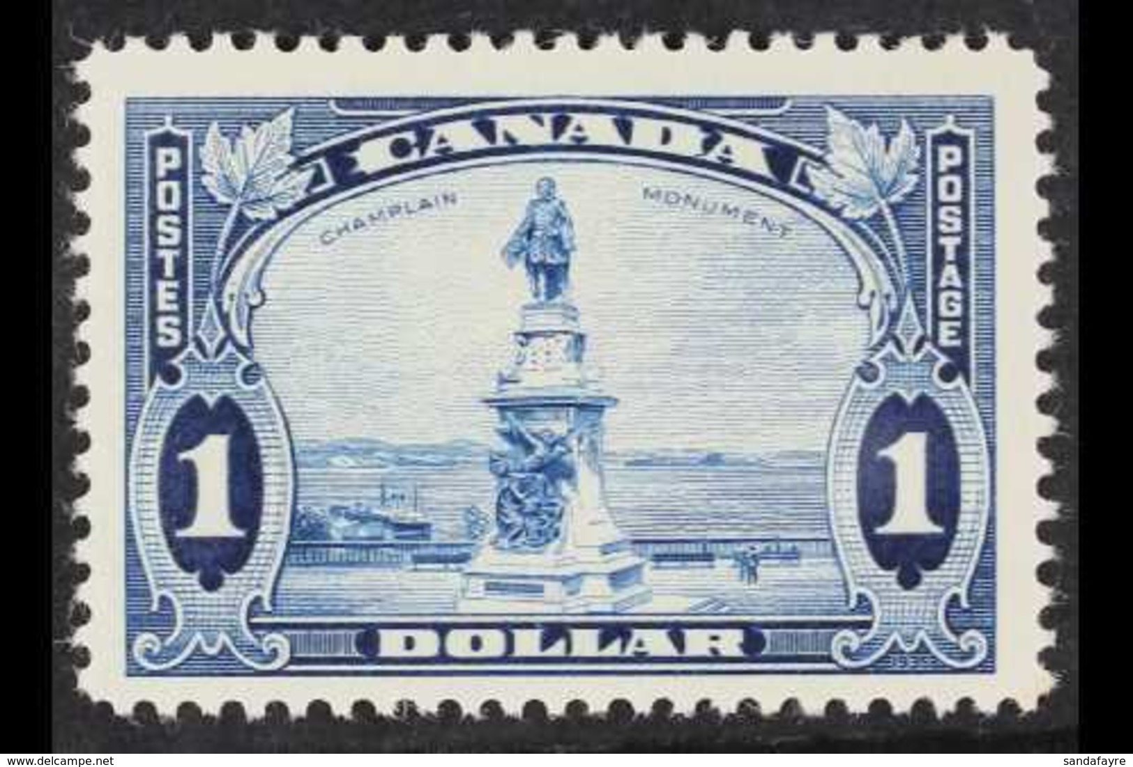 1935 $1 Bright Blue Champlain Monument, SG 351, Never Hinged Mint, Very Fine Centring, Fresh. For More Images, Please Vi - Other & Unclassified