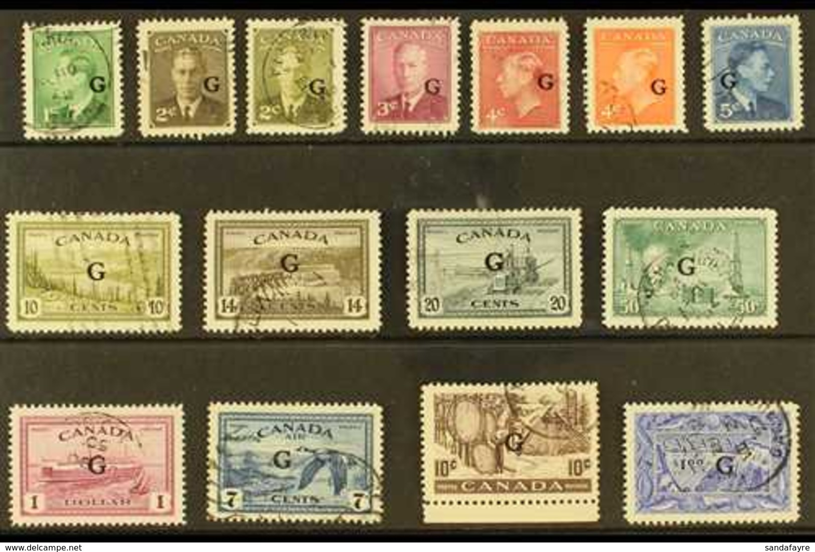 OFFICIALS - "G" OVERPRINTS With 1950-52 Complete Set Of 13, Plus 1950 10c "Drying Furs" And $1 "Fisherman", SG O178/O192 - Andere & Zonder Classificatie