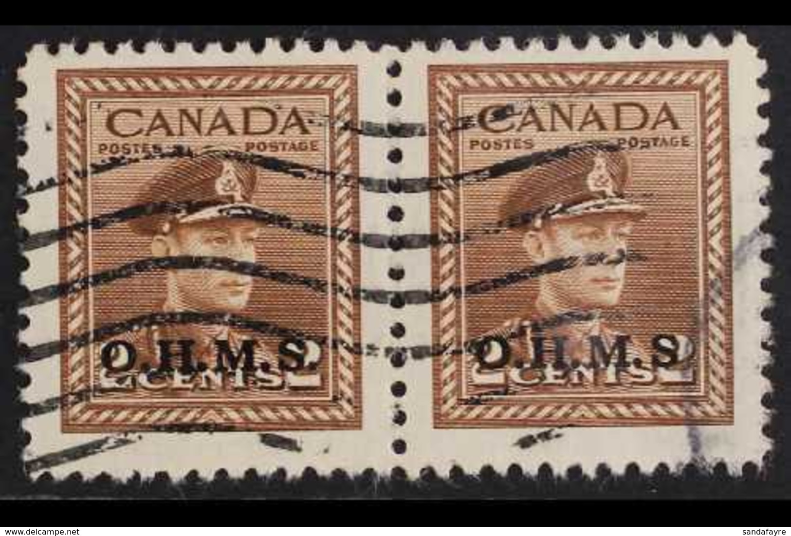 OFFICIALS 1949 2c Brown "O.H.M.S." Overprint With MISSING STOP AFTER 'S' Variety, SG O163, Used In Horizontal PAIR With  - Other & Unclassified