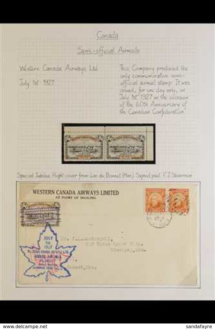 WESTERN CANADA AIRWAYS LTD 1927 Special Jubilee Flight Printed First Day Cover From Lac Du Bonnet To Winnipeg Bearing 1c - Andere & Zonder Classificatie