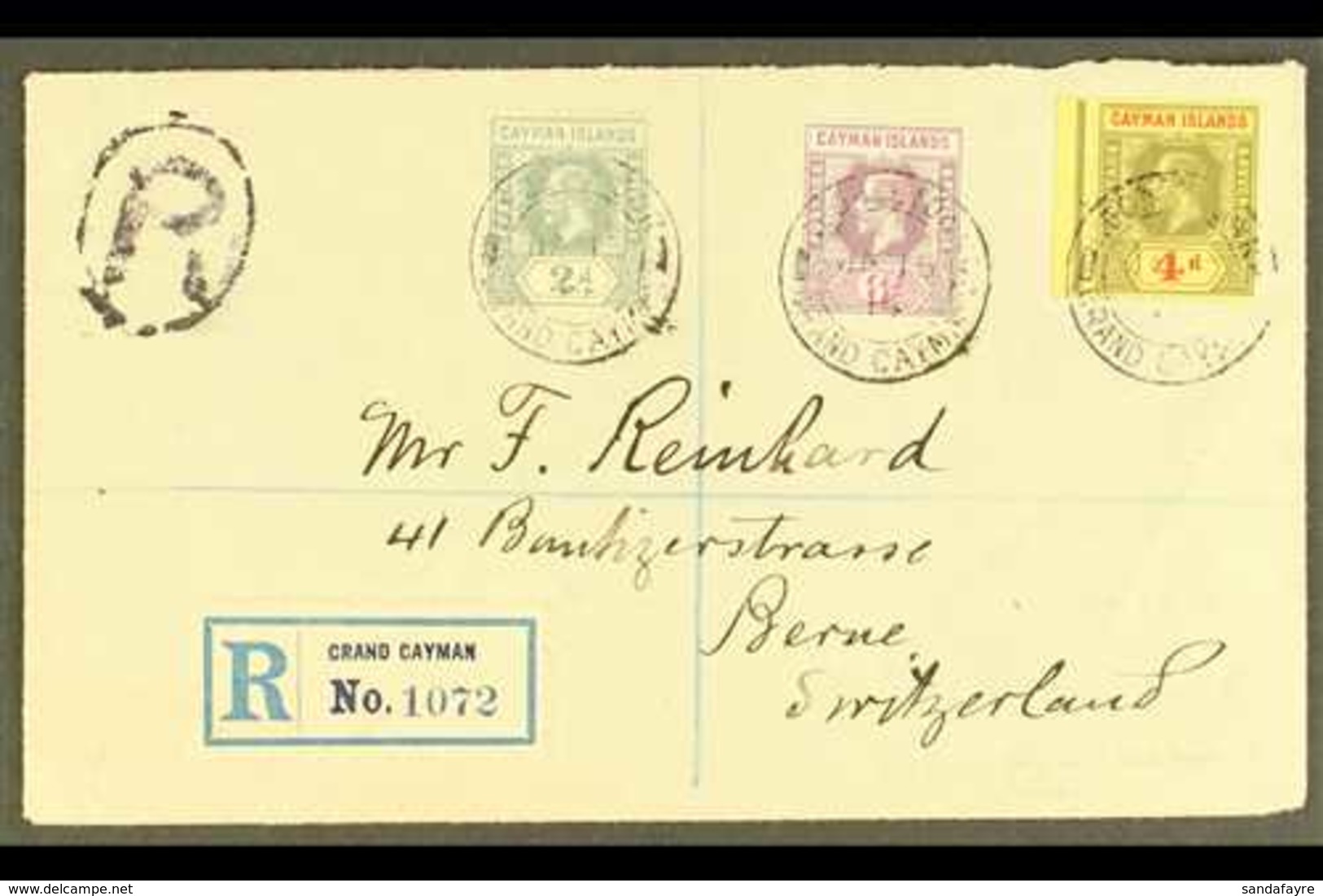 1914 (Jan) Neat Envelope Registered To Switzerland, Bearing 1912-20 2d, 4d And 6d, SG 43, 46/47 Tied Georgetown Cds's, J - Cayman Islands