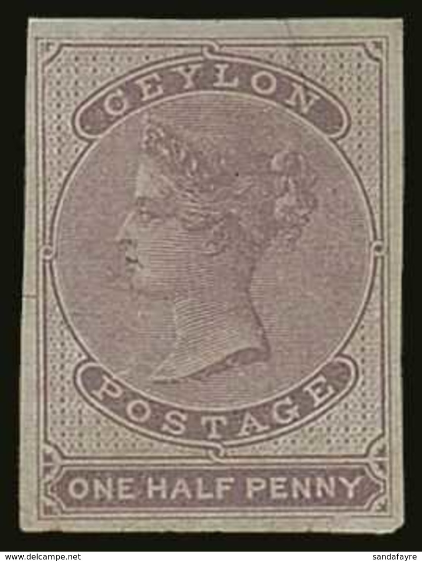 1857-64 ½d Reddish Lilac Imperf (blued Paper), SG 16, Very Fine Lightly Hinged Mint With 4 Large Neat Margins, Small Cre - Ceylan (...-1947)