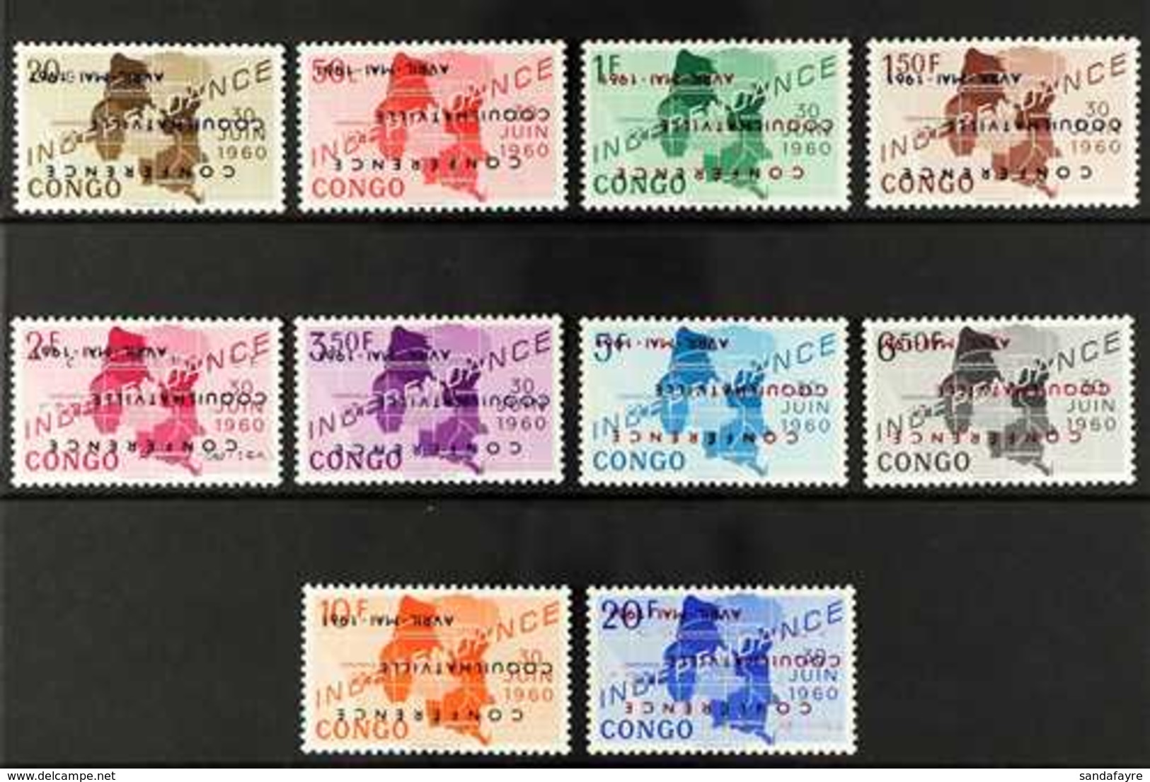 1961 Coquihatville Conference INVERTED OVERPRINTS Complete Set (COB 420/29 Var, Scott 371/80 Var - See Notes In Catalogu - Autres & Non Classés