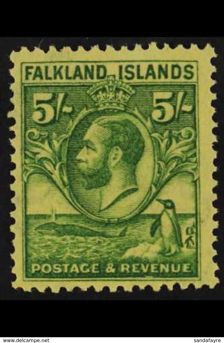 1929-37 5s Green / Yellow Penguins, SG 124, Very Fine Mint For More Images, Please Visit Http://www.sandafayre.com/itemd - Falklandinseln