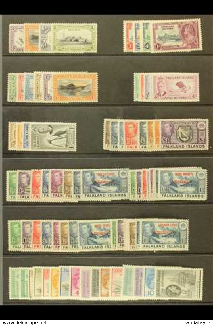 1933 - 64 Useful Mint Selection With Centenary Vals To 1s, 1935 Jubilee Set, 1938 Vals To £1, 1944 Deps Sets, 1954 Set N - Falkland