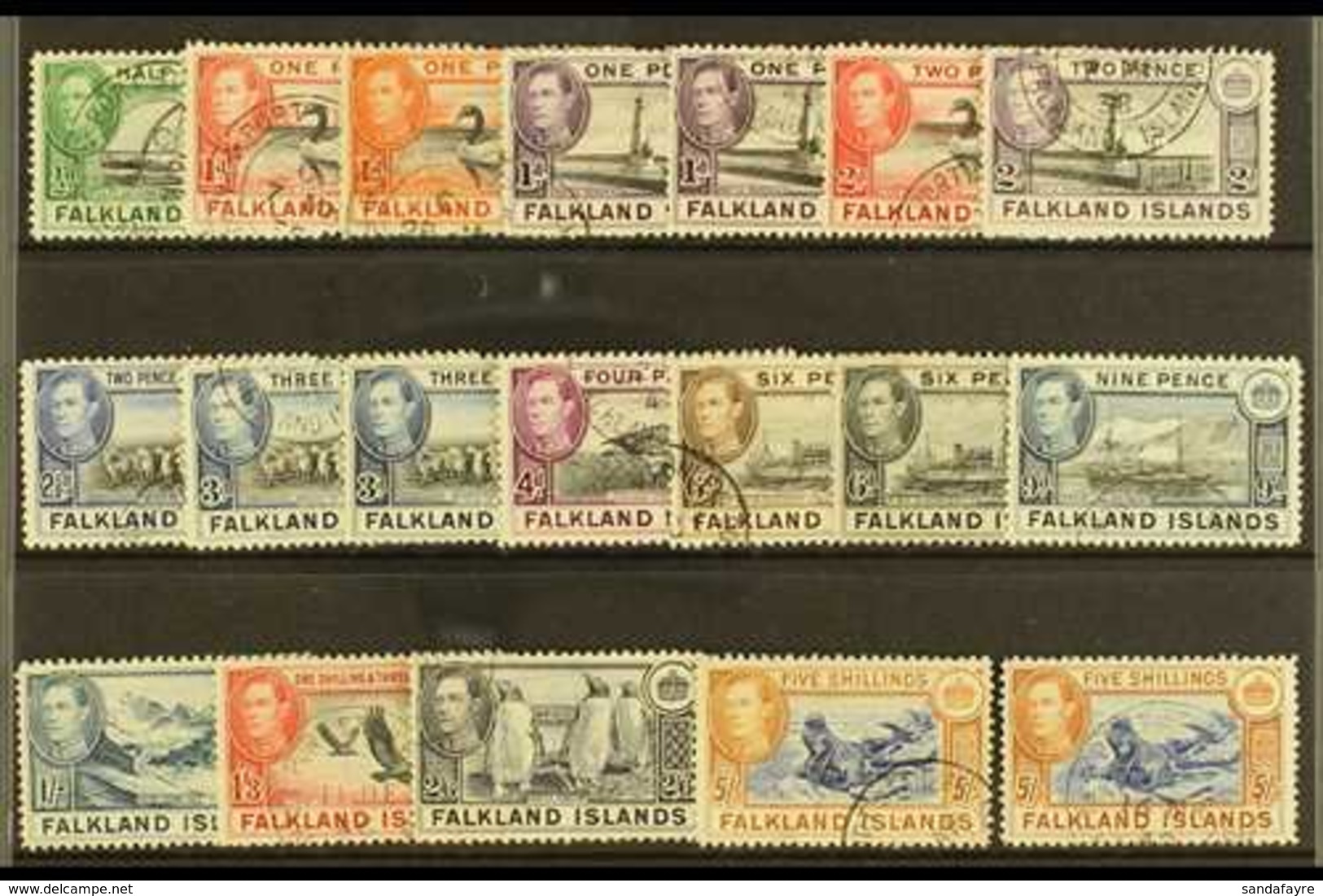 1938-50 USED DEFINITIVE Set To Two Different 5s Shades, SG 146/161b, Fine Used (19 Stamps) For More Images, Please Visit - Falklandinseln