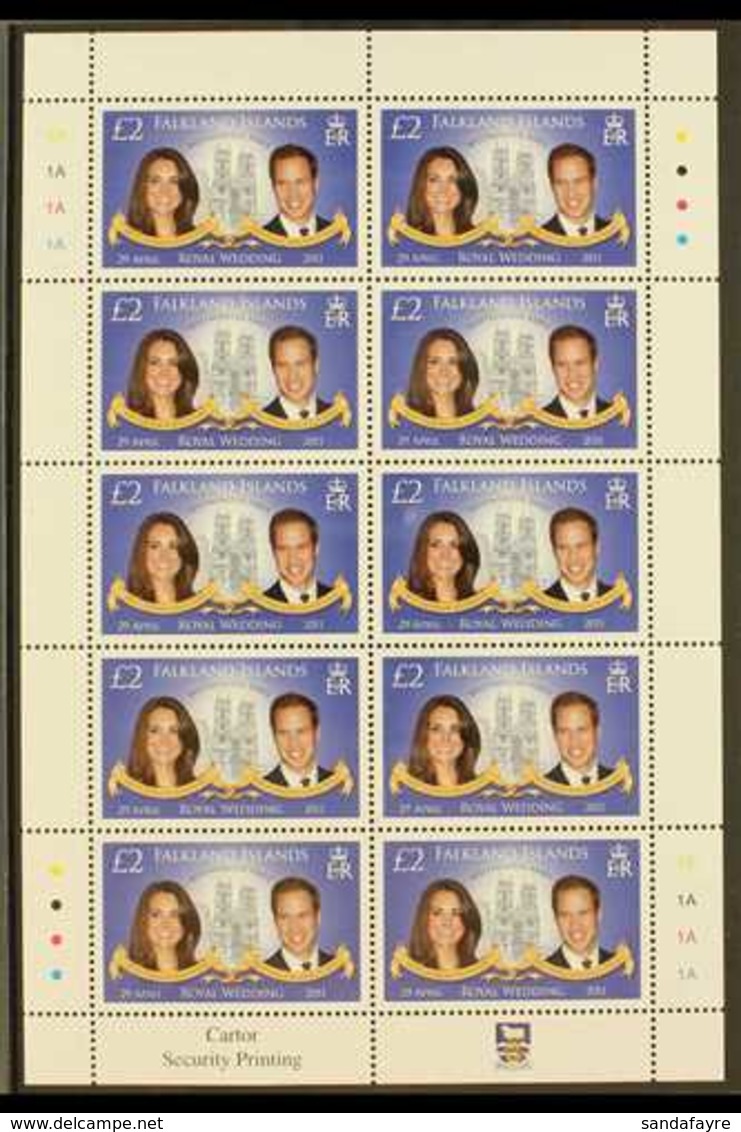 2011 Royal Wedding £2 Multicoloured, SG 1193, Sheetlet Of 10 Stamps, NHM (1 Sheetlet) For More Images, Please Visit Http - Falklandinseln