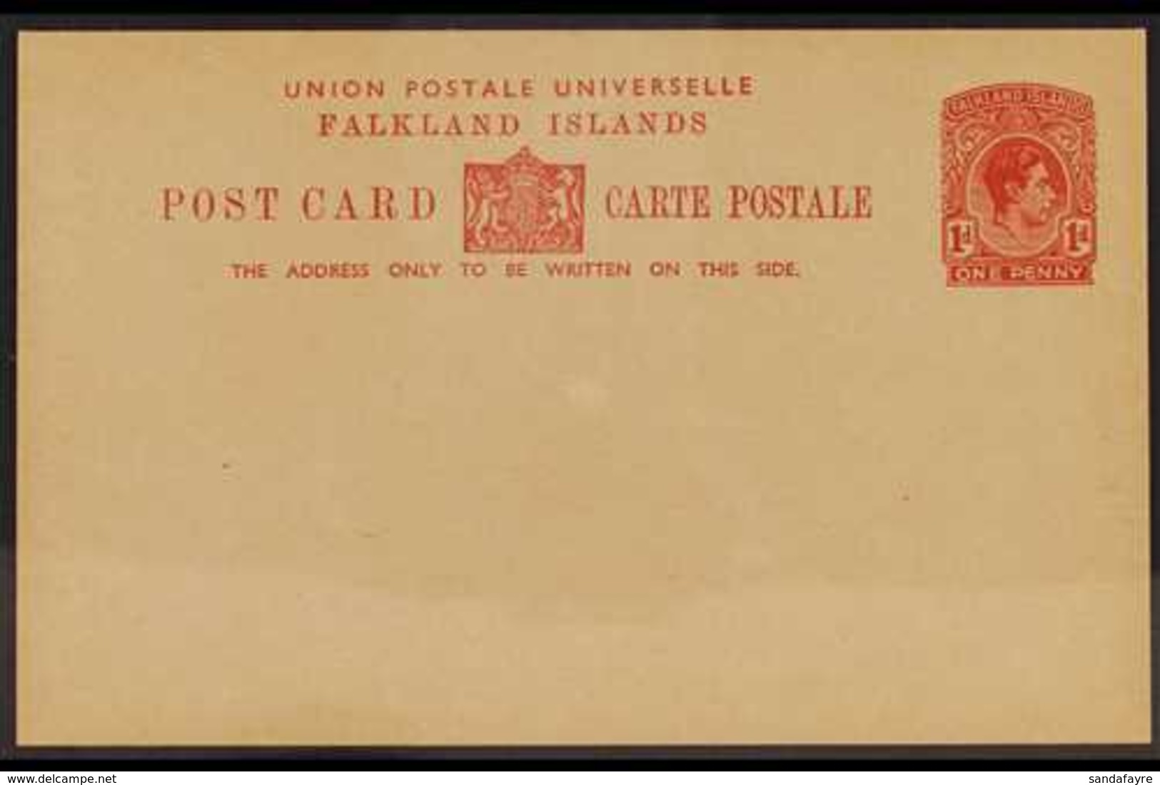 POSTAL STATIONERY 1938 1d Red-brown Postal Card (H&G 5 Or Heijtz P5) Very Fine Unused. Scarce, Only 444 Sold. For More I - Falklandinseln