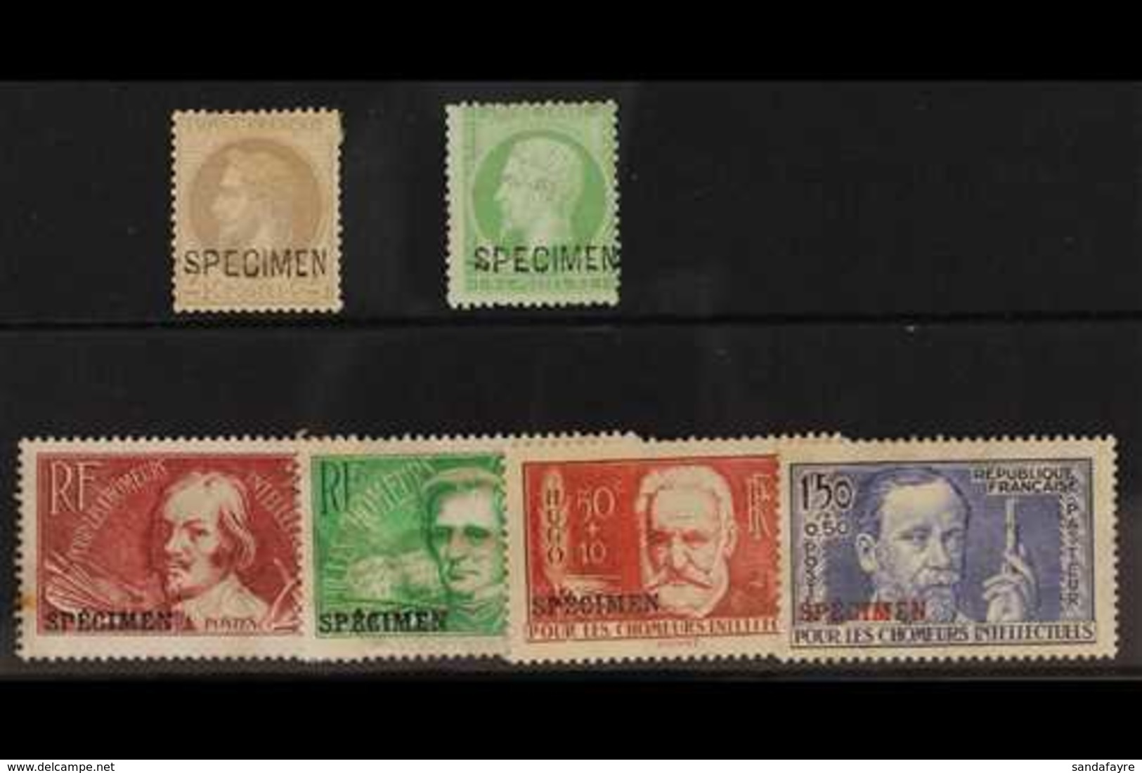 SPECIMEN SELECTION Small Group Including 1862 5c Green, 1862 Laureated 4c Grey, 11936 Intellectuals Set All Ovptd "Speci - Autres & Non Classés