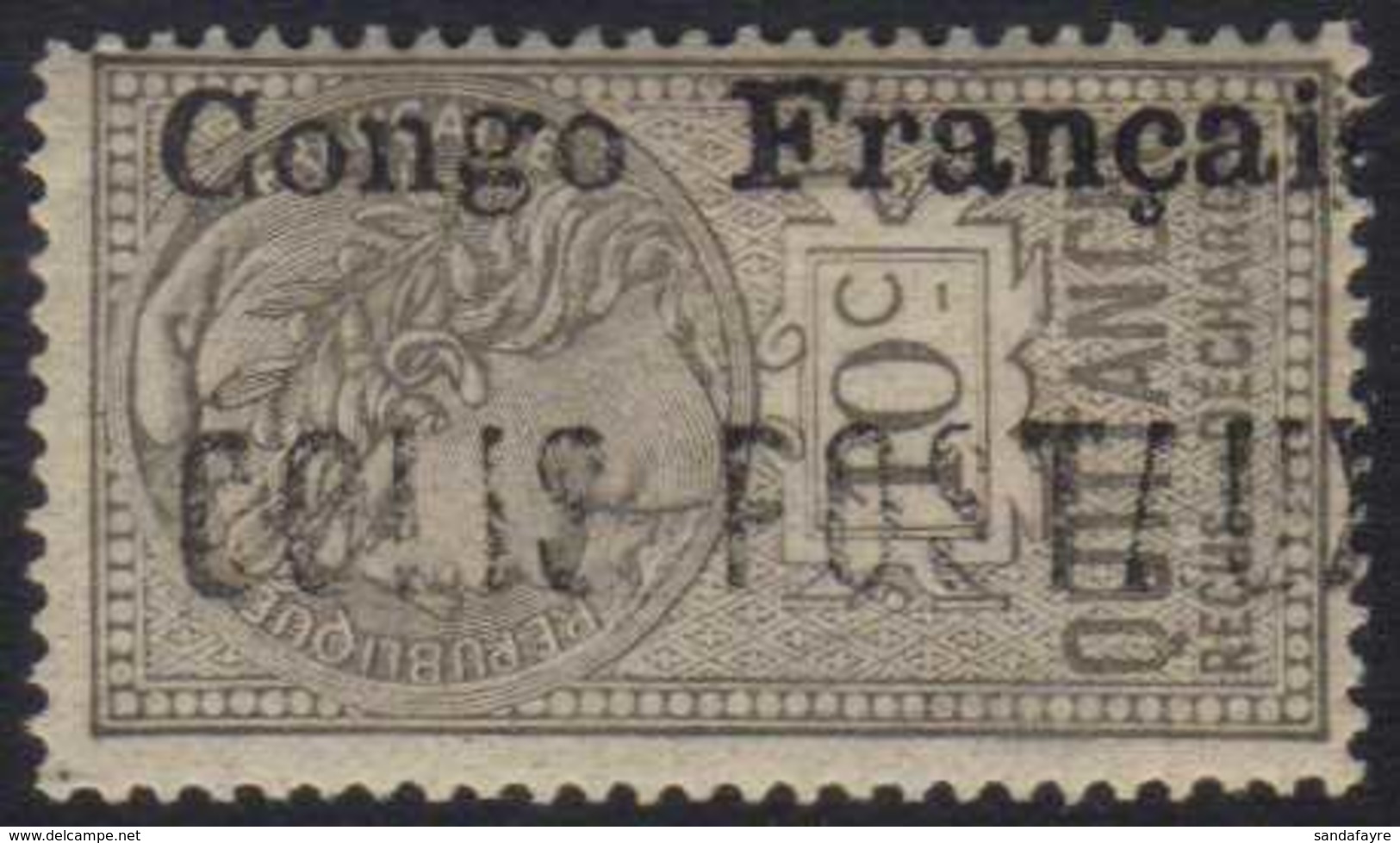 CONGO PARCEL POST 1893 10c Grey Fiscal With "Congo Francaise COLIS POSTAUX" Vertical Overprint Reading Downwards, Yvert  - Autres & Non Classés